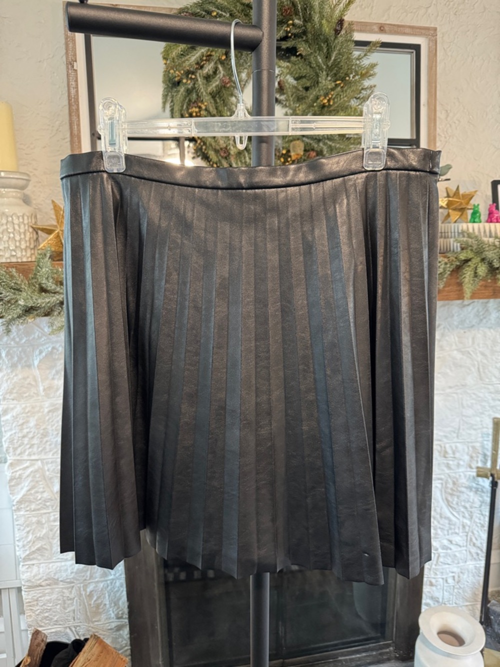 J. Crew Black Faux-Leather Pleated Skirt